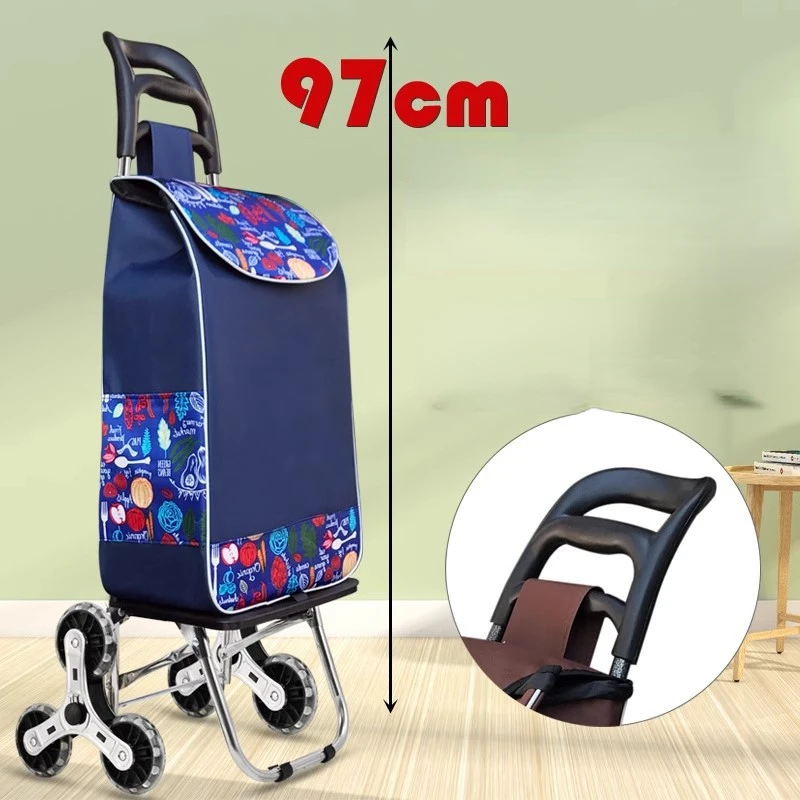 Foldable Shopping Cart with Wheels for Elderly, Lightweight Portable Grocery Bag for Stairs, Shopping Trolley with Handle