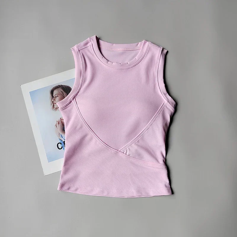 Gym Seamless Sports Vest with Chest Pad for Women Wearing Shock-proof Bra Pilates Running Tops Fitness Lingerie Yoga Suit Top