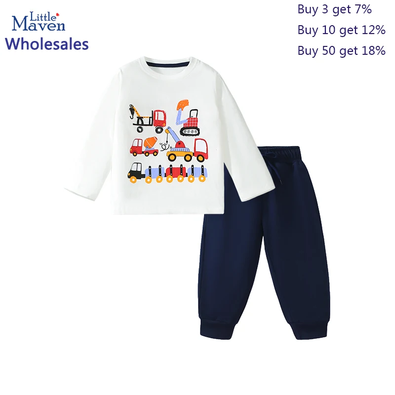 

Little maven Wholesale 2024 Autumn Cartoon Excavator Sweatershirts Tops+ Pants Sets Kids Clothes Children's Clothing Boys Cotton