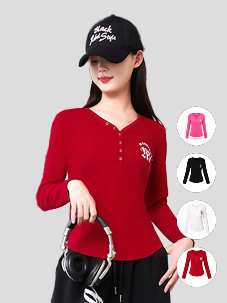 slim-fit-long-sleeve-v-neck-women's-t-shirt-for-square-dancing-fitness-training-performance-base-shirt-autumn-cotton-polyester