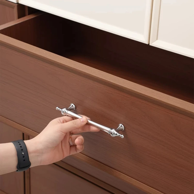 Französische Antik-Silbergriffe für Kleiderschrank-Schubladen, Cremefarbenes Chrom, Amerikanischer Minimalistischer Schlafzimmer-Schuhschrank-Türbeschlag, Möbelgriff – Detail 14