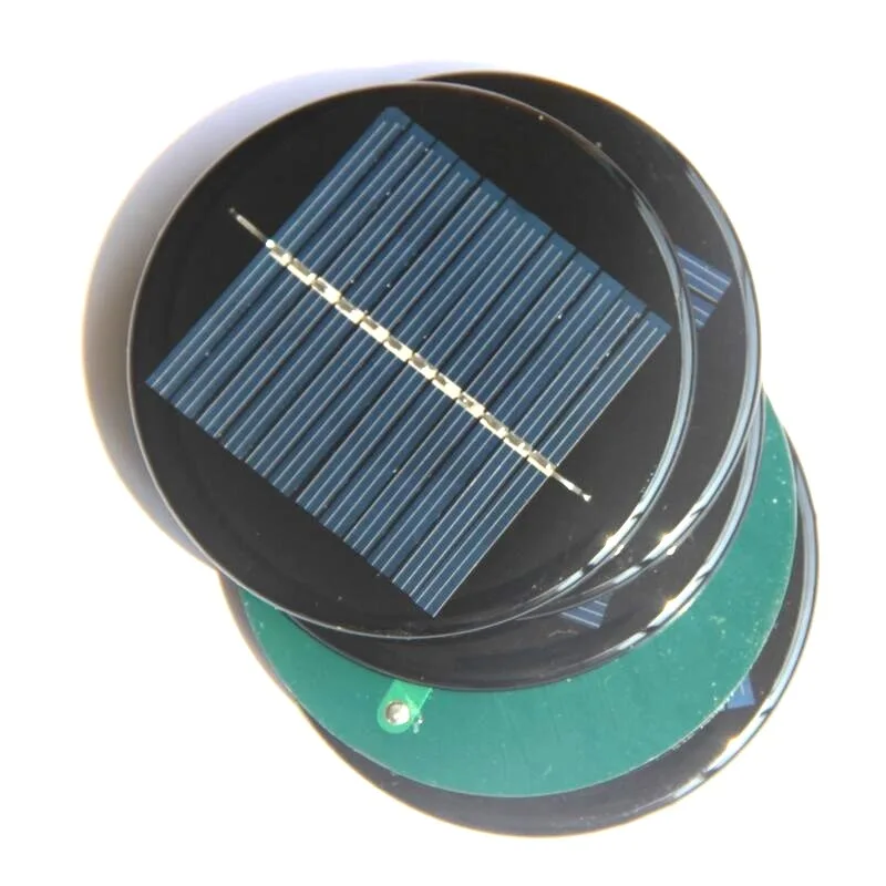 الألواح الشمسية الدائرية الكريستالات الصغيرة 0.5 واط 6 فولت قطر 80 مللي متر وحدة الطاقة الشمسية الكهروضوئية لشحن بطارية 3.7 فولت-5 فولت 10 قطعة