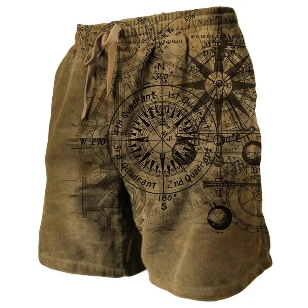 Vintage Classic Compass 3D Print Breatha Quick-Dry Men Beach Shorts Street Hip-Hop Beach Vacation SandalsY2K Parent-Child Shorts