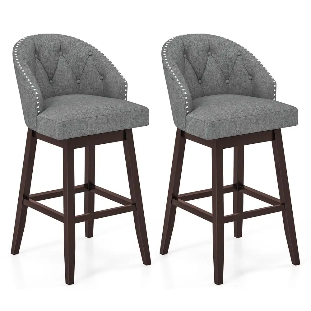 

Bar Stools Set of 2, 31 Swivel Bar Stools with Rubber Wood Legs amp Padded Back, Breathable Linen Fabric, Stylish Tufted Design