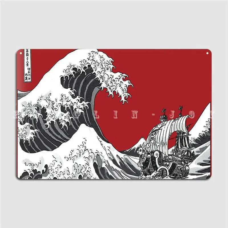 Red The Great Wave Metal Sign Cinema Kitchen Mural Vintage Wall Decor Tin Sign Poster