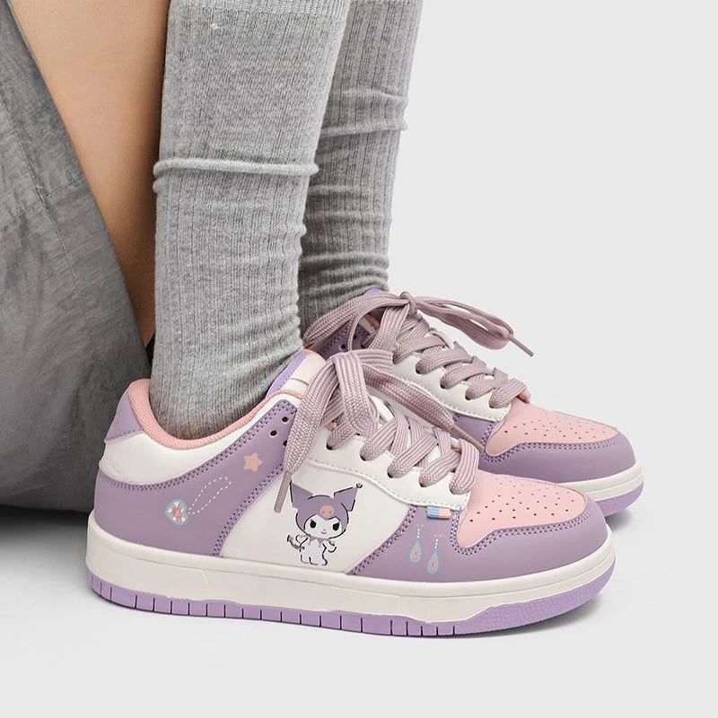 

Anime Sanrio Kuromi Women Low Top Skate Shoes Cushioned Footbed Anti Slip Wear Resistant Breathable Hidden Height Increasing New