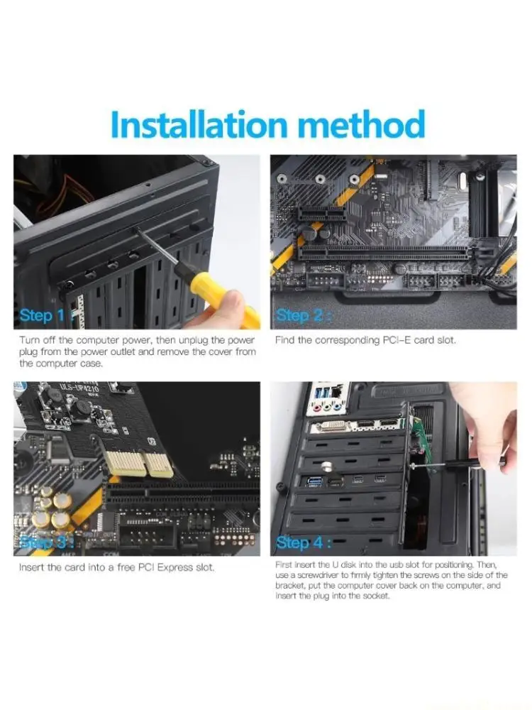 

Металлический 4-портовый слот для карты расширения USB PCIE для устройств USB3.0 и типа C для рабочего стола