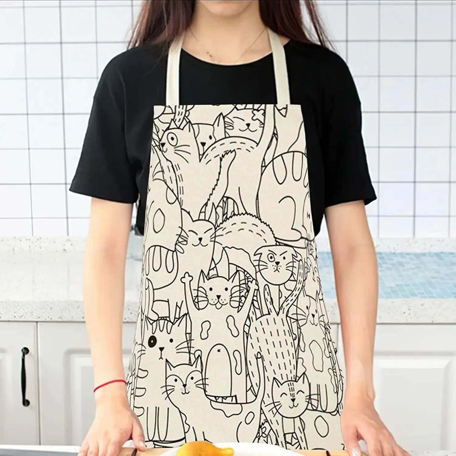 Japanese Lucky Cat Sushi Print Apron Cute Cooking Apron Women Men Chef Fun Apron Kids Painting Apron Party Stain Resistant Apron