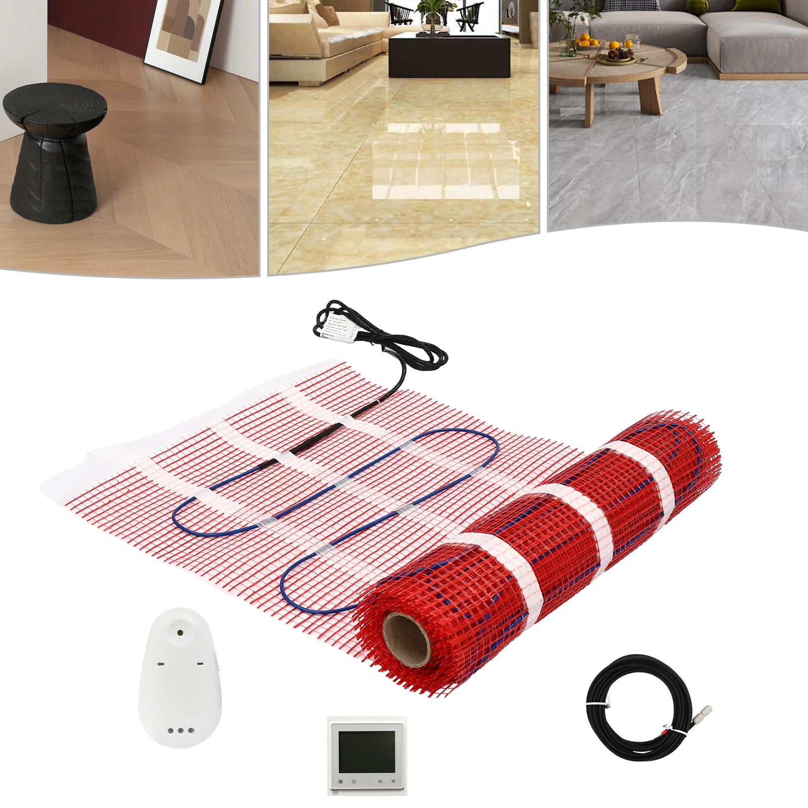 Kit riscaldamento a pavimento Smart WiFi Tappetino riscaldante a pavimento da 20 piedi quadrati con termostato e sensore, 240 W per piastrelle, legno, laminato Facile fai da te