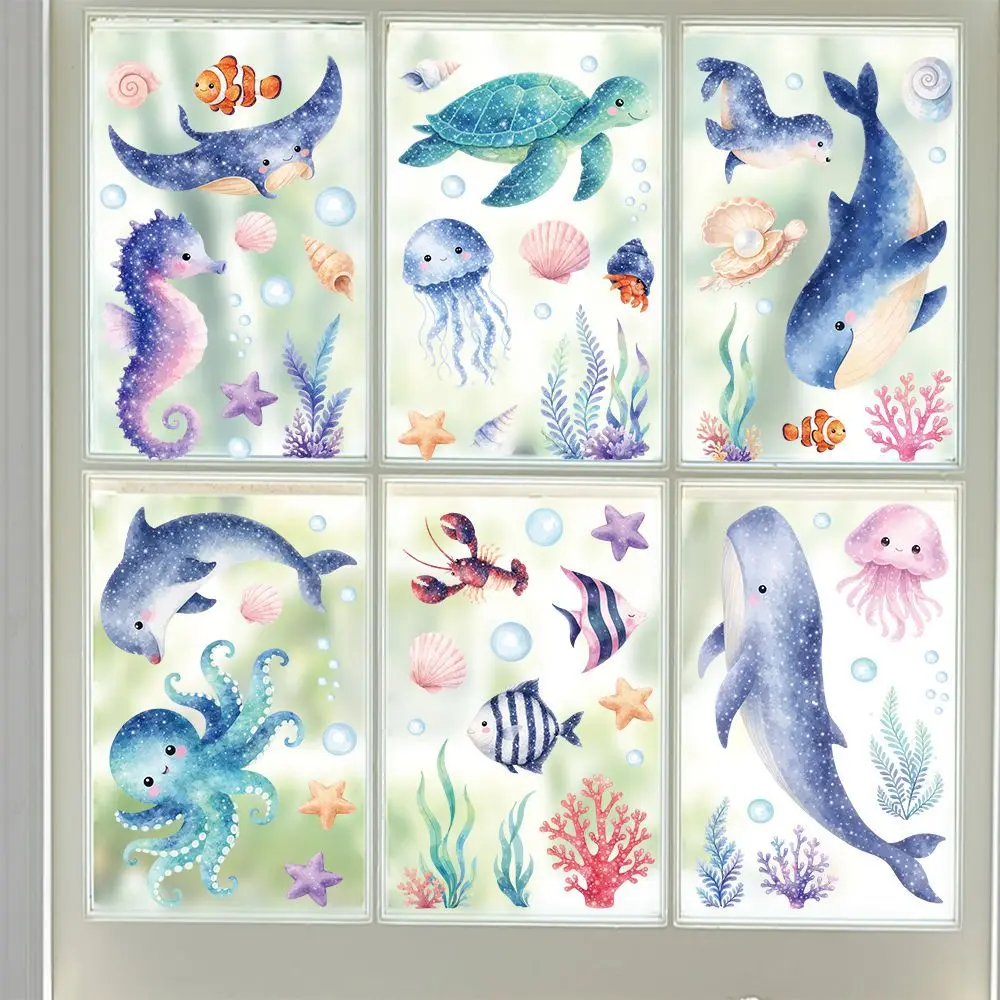 

Cartoon Underwater World Whale Dolphin Octopus Window Stickers Sea Animals Sticker Bedroom Living Room Home Decor Glass Paper
