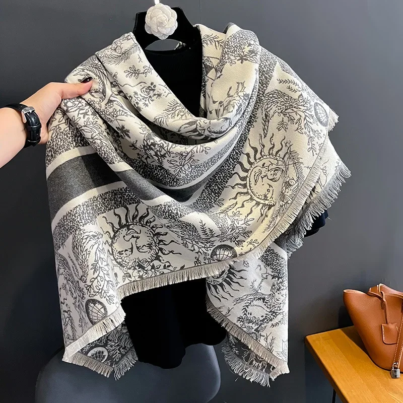 Luxury Brand Cashmere Women Floral Scarf Winter Warm Shawl and Wrap Bandana Pashmina Female Foulard Square Thick Blanket 2024