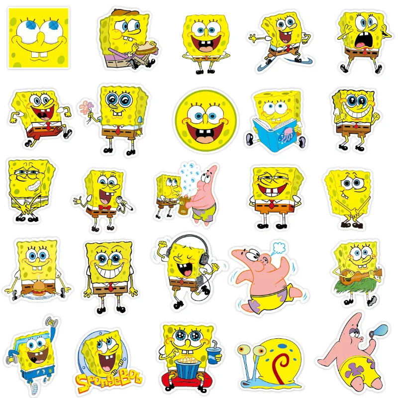 50PCS SpongeBob SquarePants Stickers Computer Luggage Refrigerator Mobile Phone Case Water Cup Notebook Stickers Wholesale