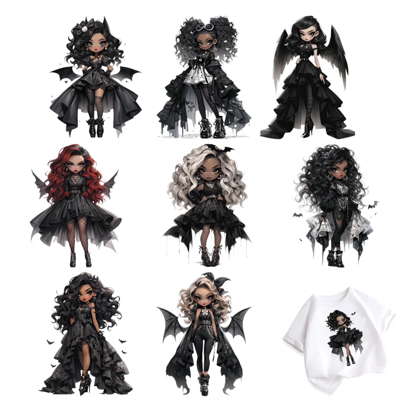 Cartoon devil black girls self-adhesive thermoadhesive patches stripes appliques DIY Sewing Decoration vinyl stickers