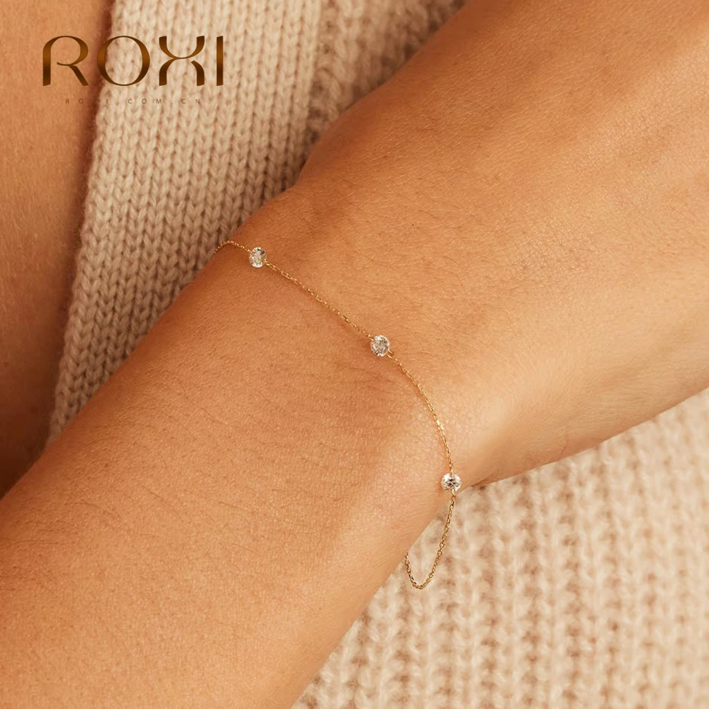 

ROXI 925 Sterling Silver Summer 3Piece String stones Bracelet For Women 20cm Bangle Pulseras White Zircon Jewelry Gifts