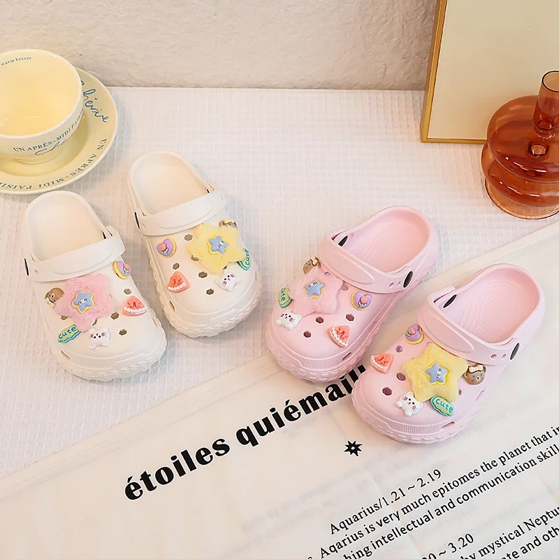 

Children Casual Slipeprs for Girls 2025 Summer New Fashion Korean Style Soft Bottom Anti-slippery Versatile Cut-outs Beach Shoes