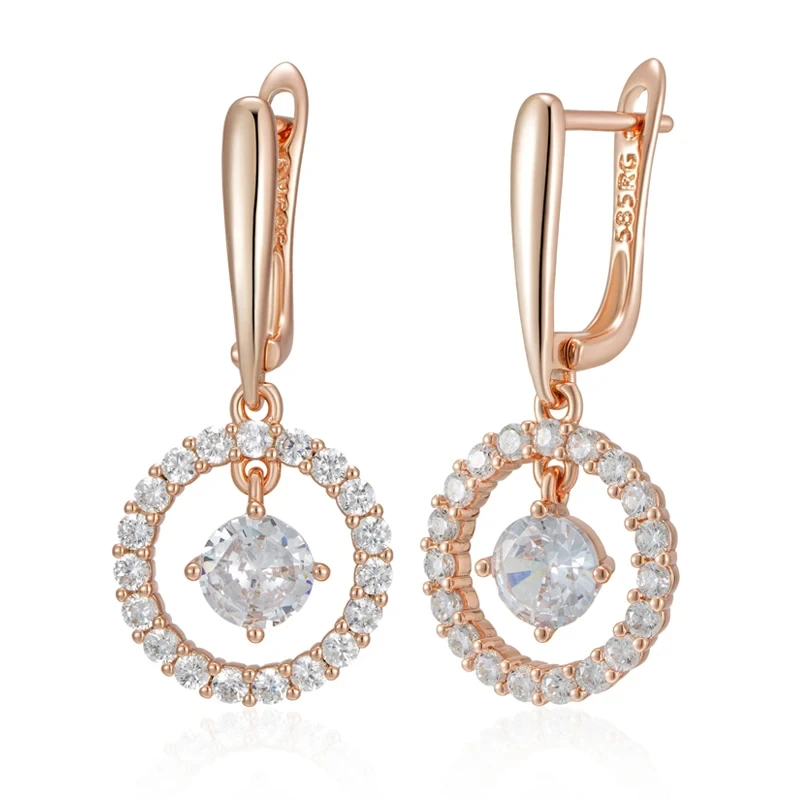 Wbmqda Wbmqda Shiny Long Drop Earring For Women 585 Rose Gold Color With Natural Zircon Luxury Wedding Party Jewelry Gifts