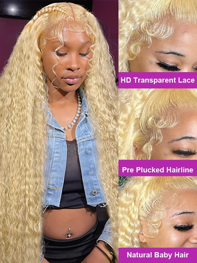 30 40 Inch Deep Wave 613 Honey Blonde 13x4 HD Lace Front Human Hair Wigs 13x6 Transparent Lace Frontal Water Curly Colored Wig