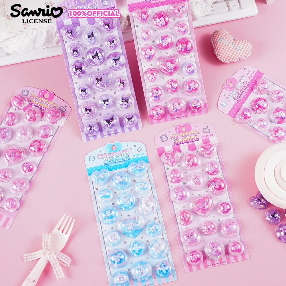 Genuine Sanrio 3D Shake Sticker Hello Kitty Cinnamoroll Kuromi Melody Flow-sand Hand Acount Decals Reward Crystal Sticker Gifts