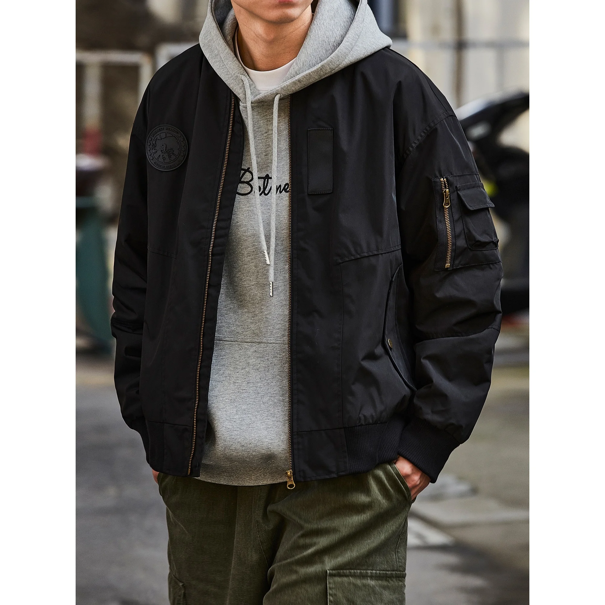 

American Sle Men's Pilot Jaet High Street Trendy Baseball Outfit Spring Autumn Loose Fit No Brand Youthful Polyester Zipp...