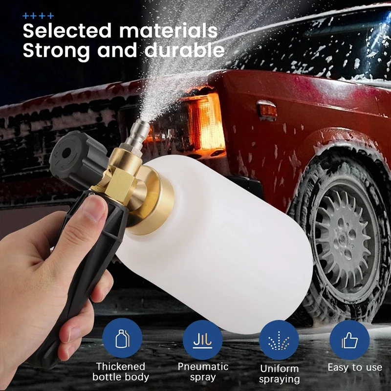 2L Snow Foam Lance With 1/4 Quick Connector Foam Cannon Pressure Washer Jet Wash Quick Release Adjustable 67 Oz Capacity Bottle