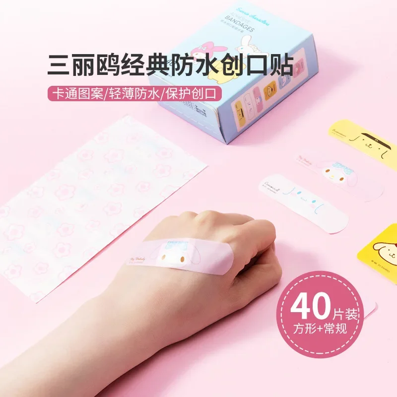 40Pcs Sanrio Cinnamoroll Portable Band Aid Cute Anime Cartoon Melody Kids waterproof Bandages Woundplaster Hemostasis Adhesive