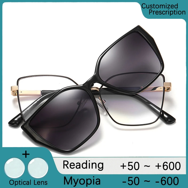 New Fashion Square Polarized Sunglasses Magnetic Clip-On Myopia Optical Glasses Customizable Prescription 316342