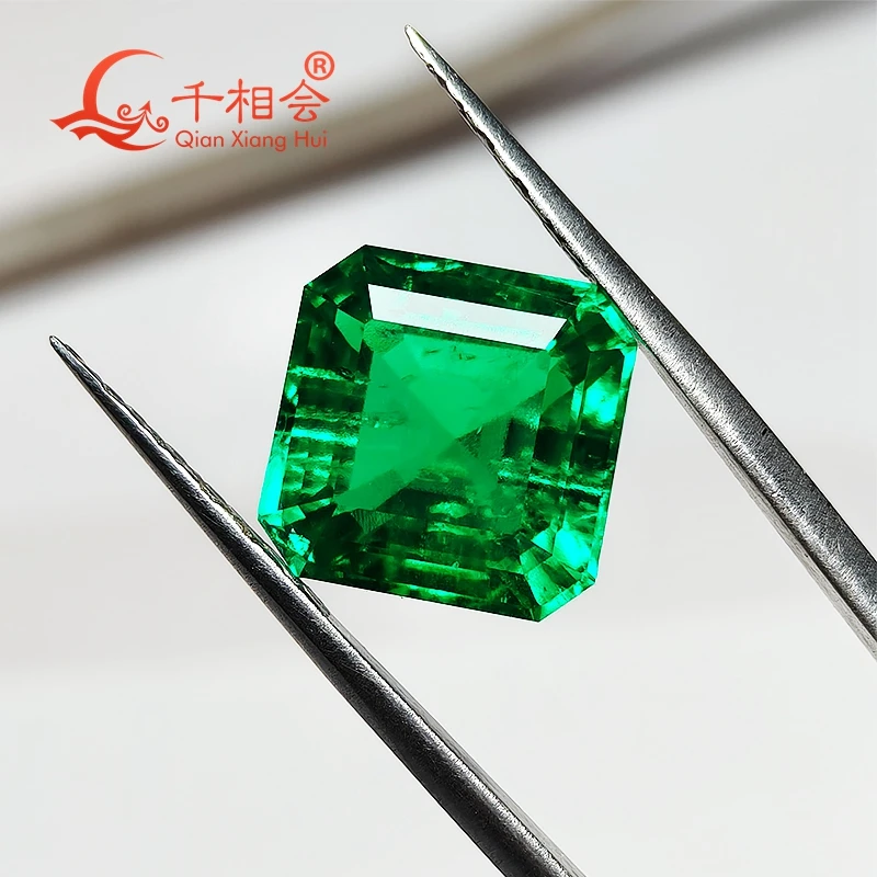 Asscher Square shape emerald cut Created Hydrothermal Columbia Emerald with minor cracks  inclusions inside  loose gemstone