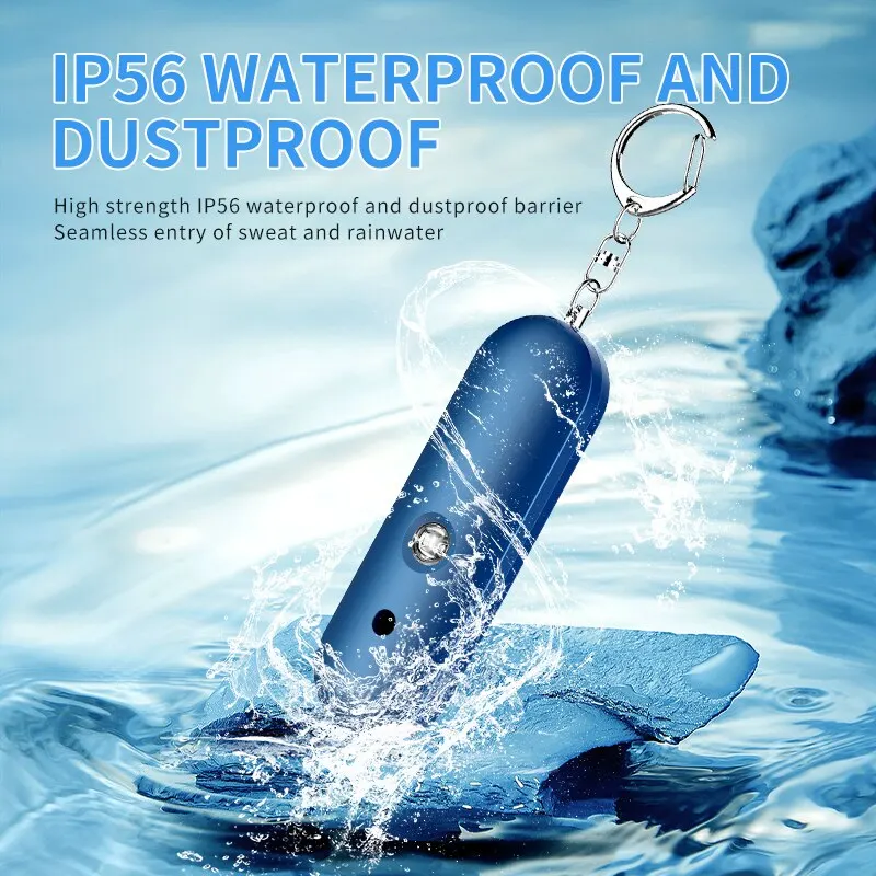 IP56 Waterproof Mini Personal Pull Pin Self-Defense Emergency Security Alarm 130dB Sound Light Alarm Sound Dual Outlet