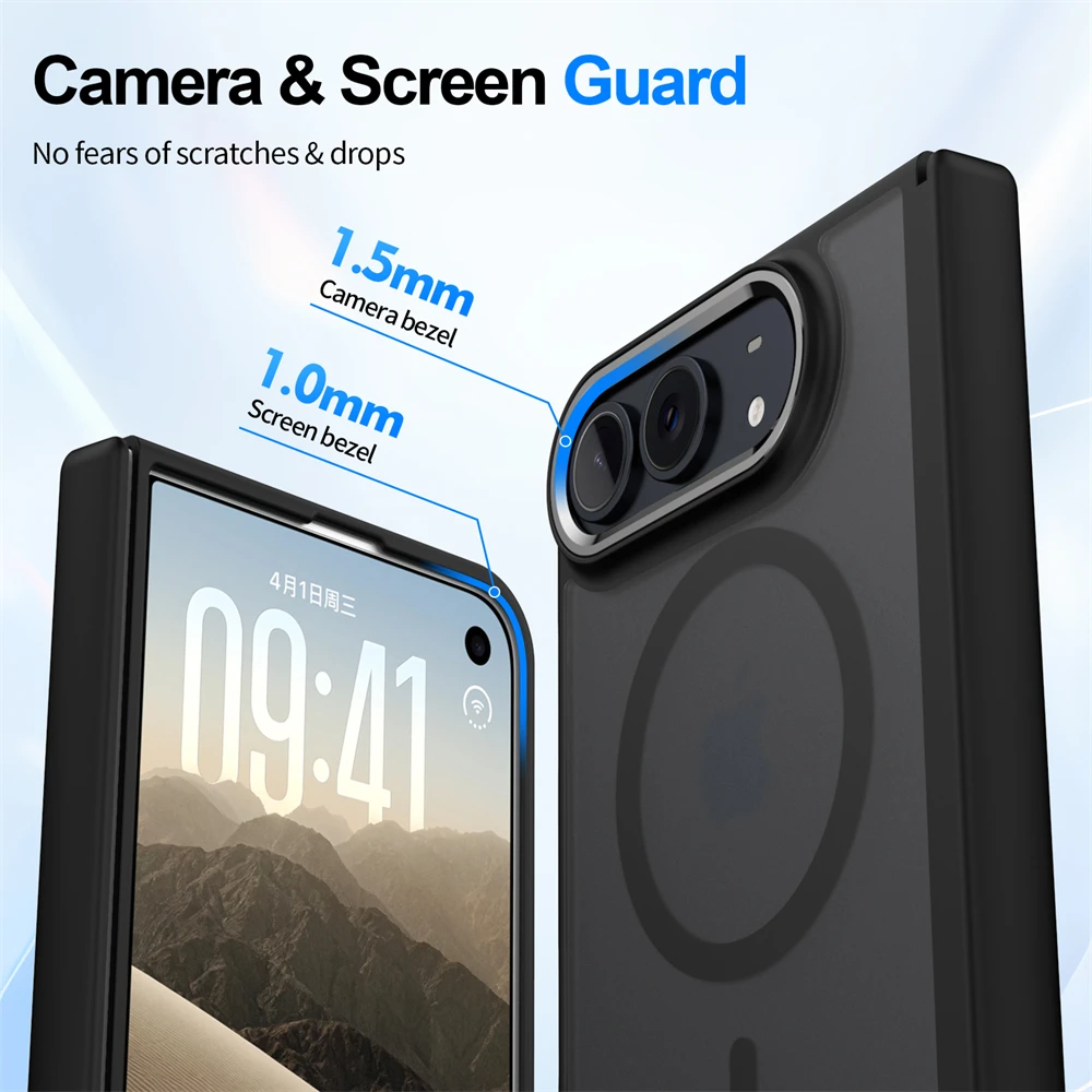 Luxury Matte Magnetic Charge Phone Case For iPhone Duo For Magsafe Skin Feel Translucent Shockproof Fold Cover Funda
