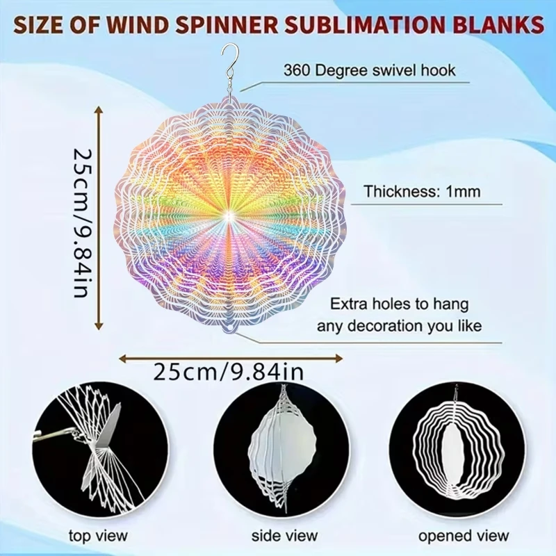 CIFBUY 2D Macaron Rainbow Mandala Wind Chime Metal Spinner with 360 Rotating Hook Boho Aesthetic Hanging Ornament for Garden Pat