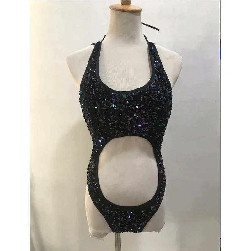 Nuevo Body de lentejuelas, traje de baile en barra calado Sexy para mujer, traje de fiesta Rave sin espalda, ropa de baile Gogo para club nocturno