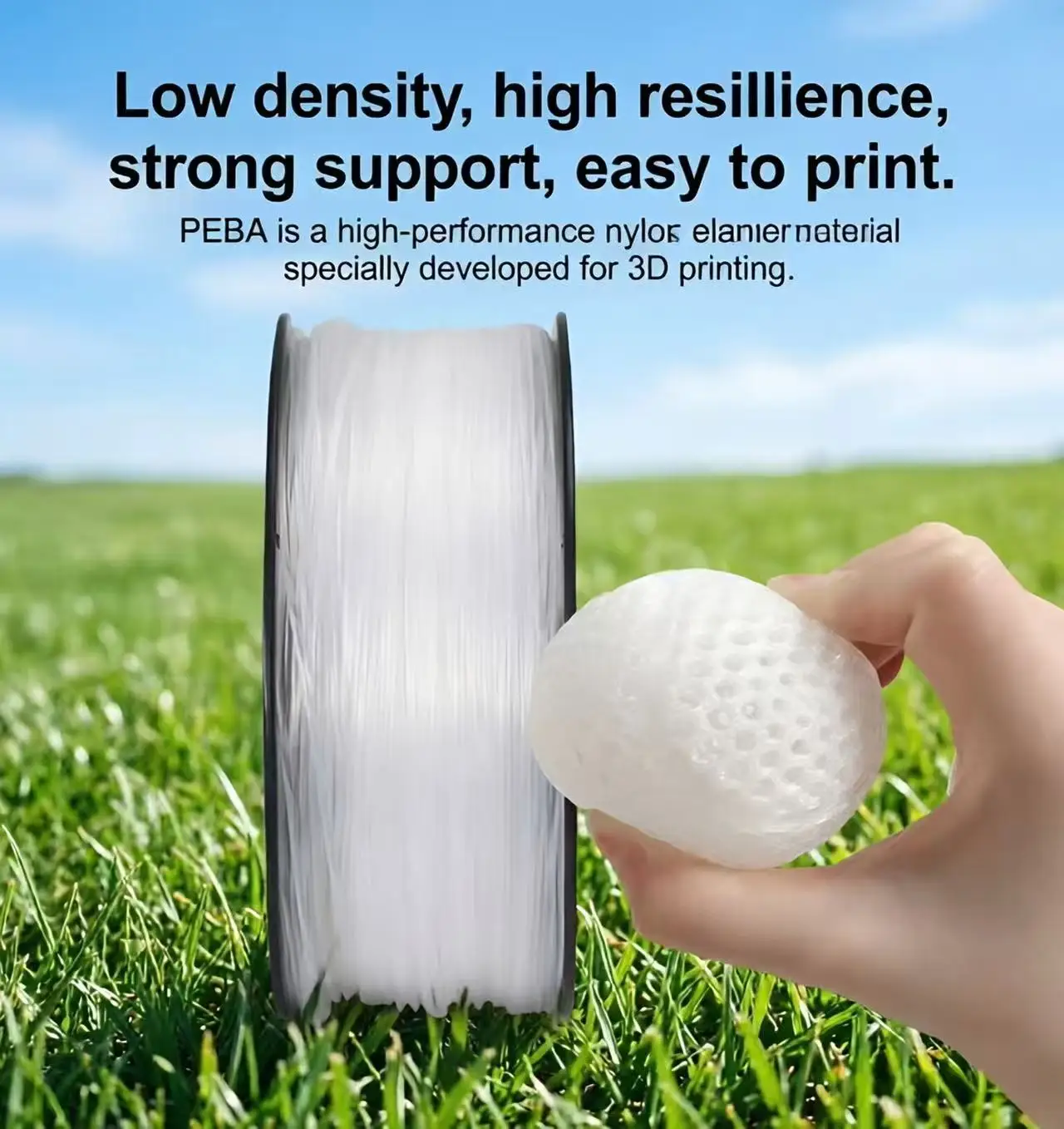 

PEBA 3D Printer Filament 1.75mm - High Elasticity & Low Density TPU-like Material for Shoe Insoles & Basketball Gear transparent