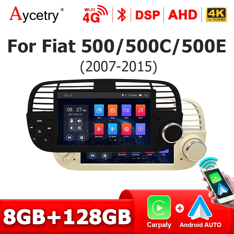 2 din sans fil CarPlay Android 14 Auto Radio 7 "écran stéréo pour Fiat 500/500C/500E 2007-2015 voiture lecteur multimédia Radio GPS