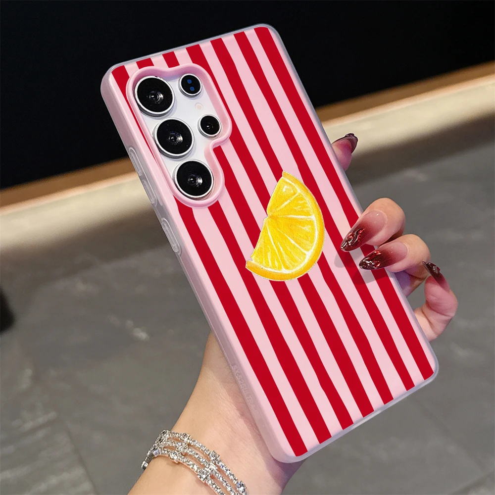 Gestreifter Zitronen-Case für Samsung Galaxy S21 S25 S24 S23 Ultra S22 Plus FE A56 A55 A54 A36 A35 A34 5G Einfache Farbblockierung Hülle – Detail 7