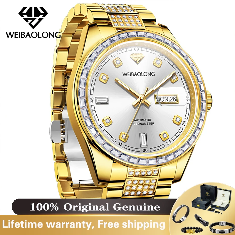WEIBAOLONG 3815 Watch Man Automatic Mechanical Watch 316L Stainless Steel Real Gold Diamond Watches For Man Top Luxury Brand