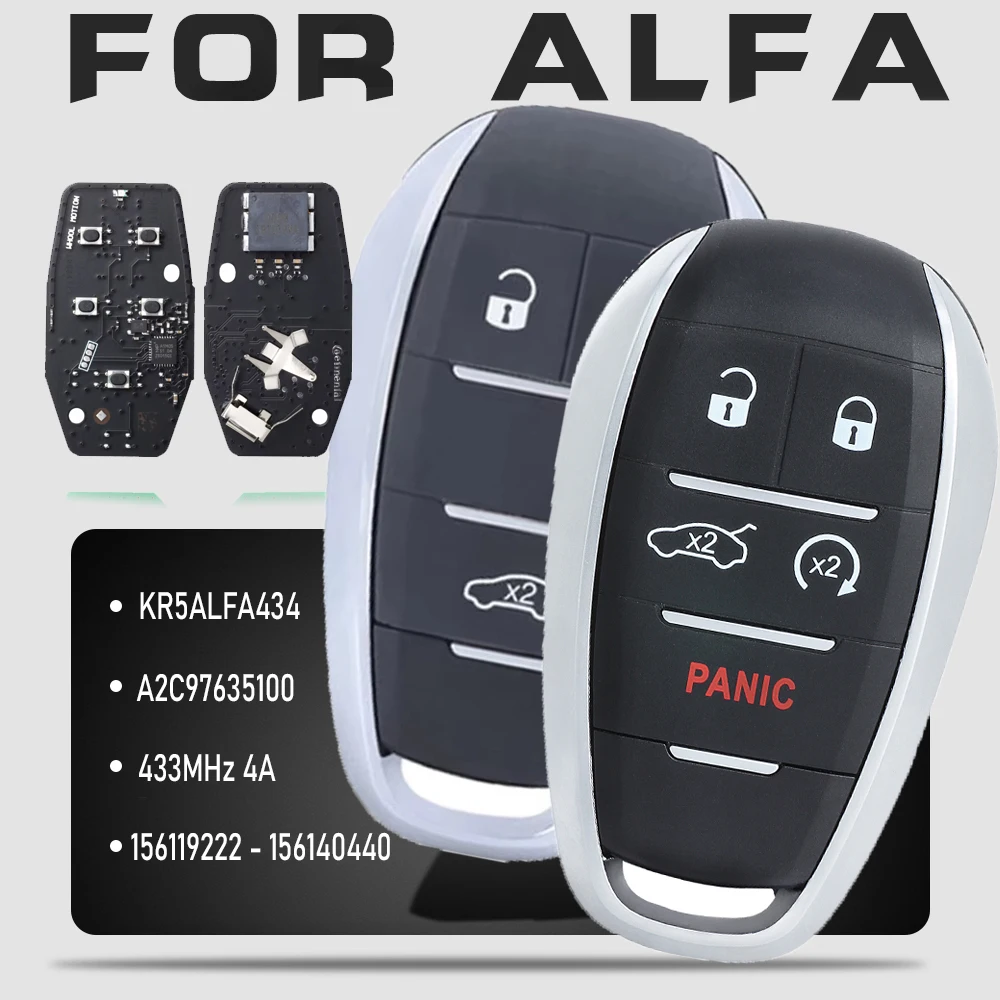 

KEYECU KR5ALFA434, A2C97635100 433MHz 4A Chip Remote Keyless Smart Key Fob for Alfa Romeo Giulia Stelvio 2017 2018 2019 2020