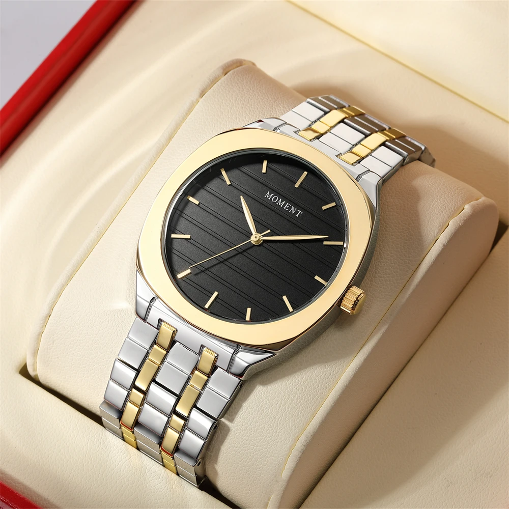 Fashionable simple steel strip men's quartz watch large dial waterproof no numbers three-dimensional texture square quartz watch