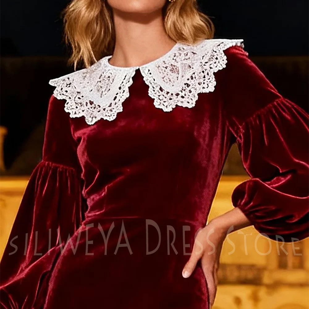 Borgonha veludo elegante vestidos de noite manga cheia sereia o pescoço moderno elegante até o chão tapete vermelho evento vestidos de festa
