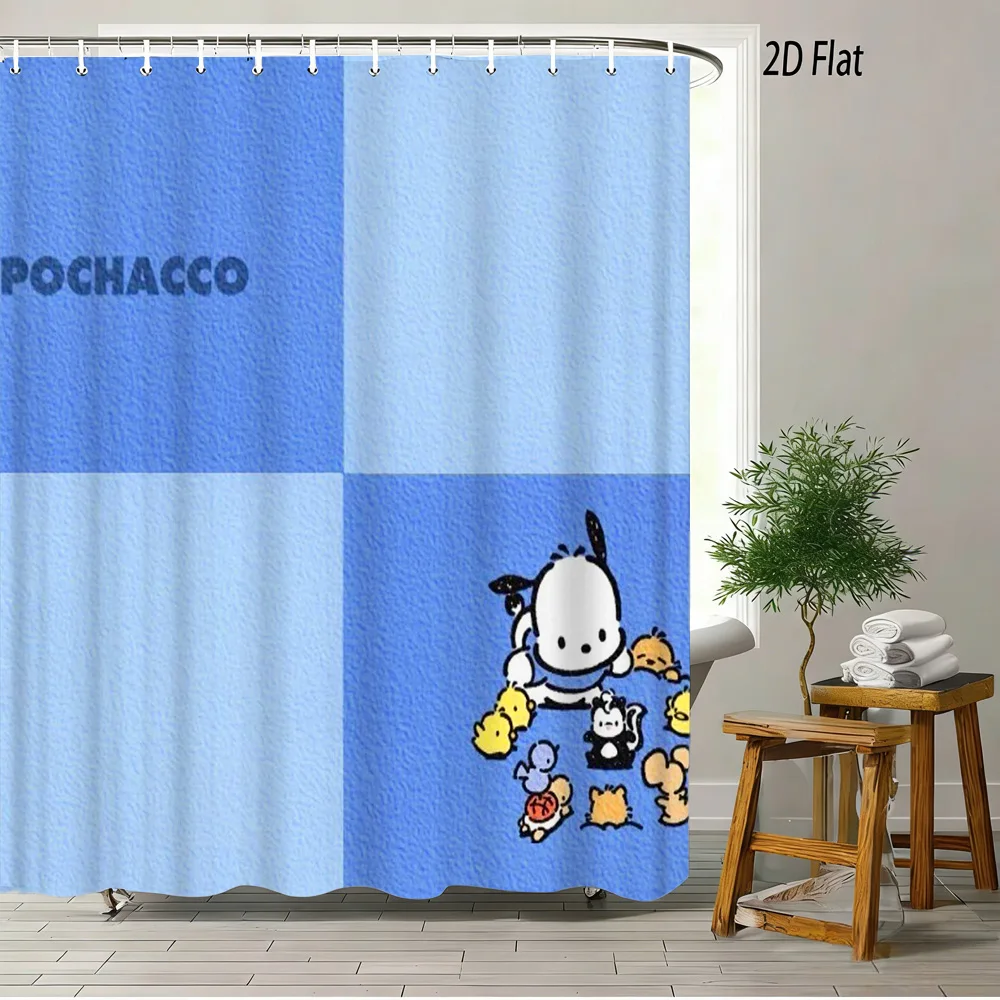 Cute Cartoon Pochacco Print Shower Curtain Waterproof Polyester Fabric Bath Curtain With 12 Hooks Easy To Install For Bathroom D view 5