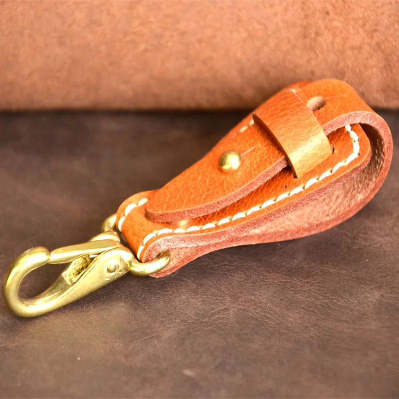 100% Genuine Leather Belt Key Holder For Men Male Cowhide Vintage Handmade Tactical EDC Waist Loop Buckle Keychain Clip Buckle