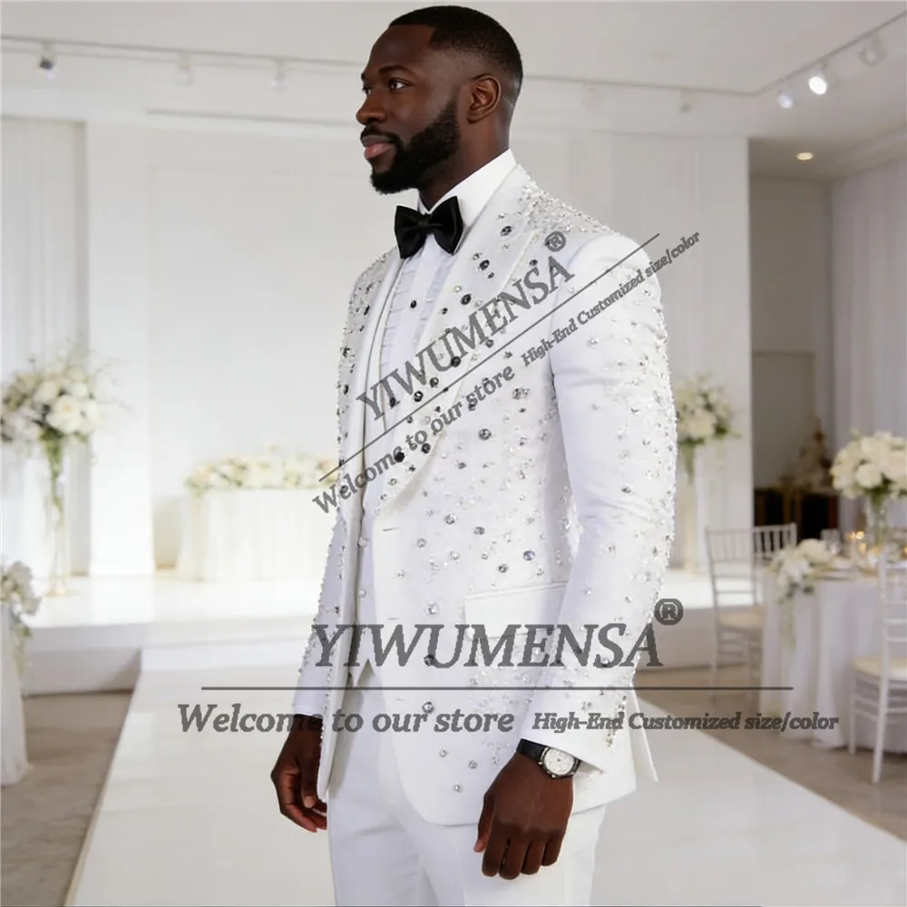 

Exquisite Beaded Stones Suits Men For Wedding Single Breasted Groom Blazers Customized Man Banquet Outfits Slim Fit Ropa Hombre