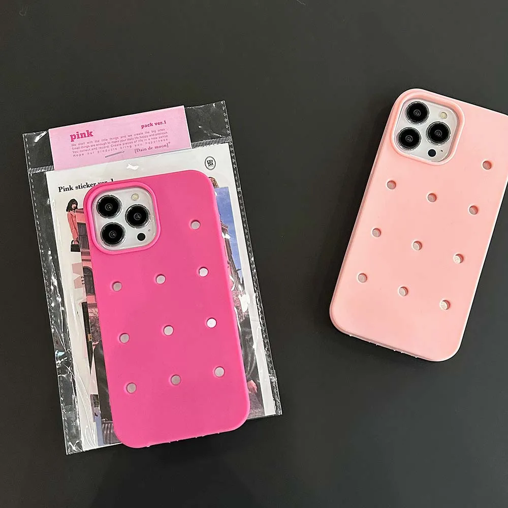 Pure Color With Hole Style Case For iPhone 16 15 14 13 12 11 Pro Max X XR Plus Mini Soft Silicone Shockproof Fashion Cover Skin