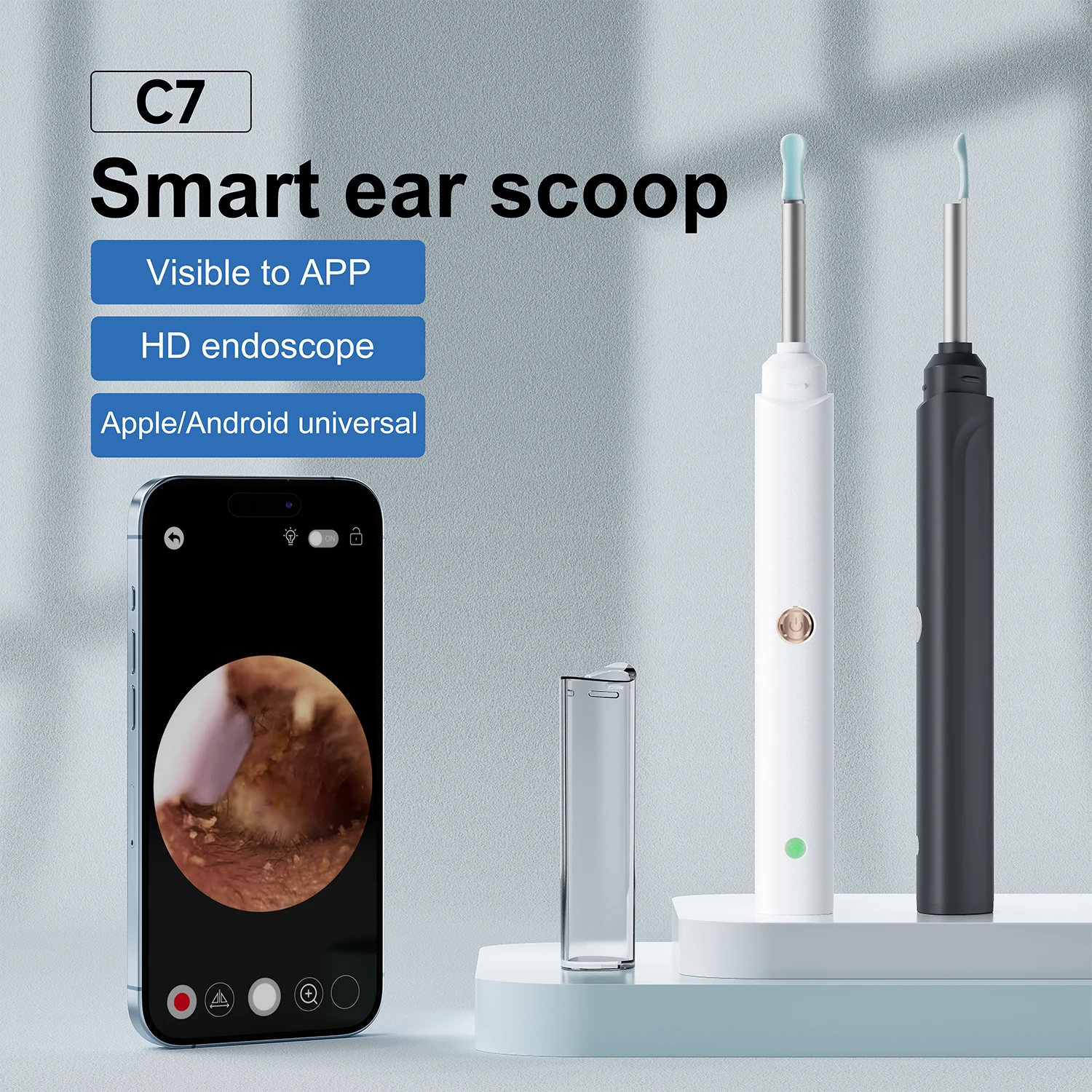 

Rechargeable LED Light Electric Ear Wax Removal HD Smart Wireless Visual Ear Pick Spoon Cleaner Kit With Camera