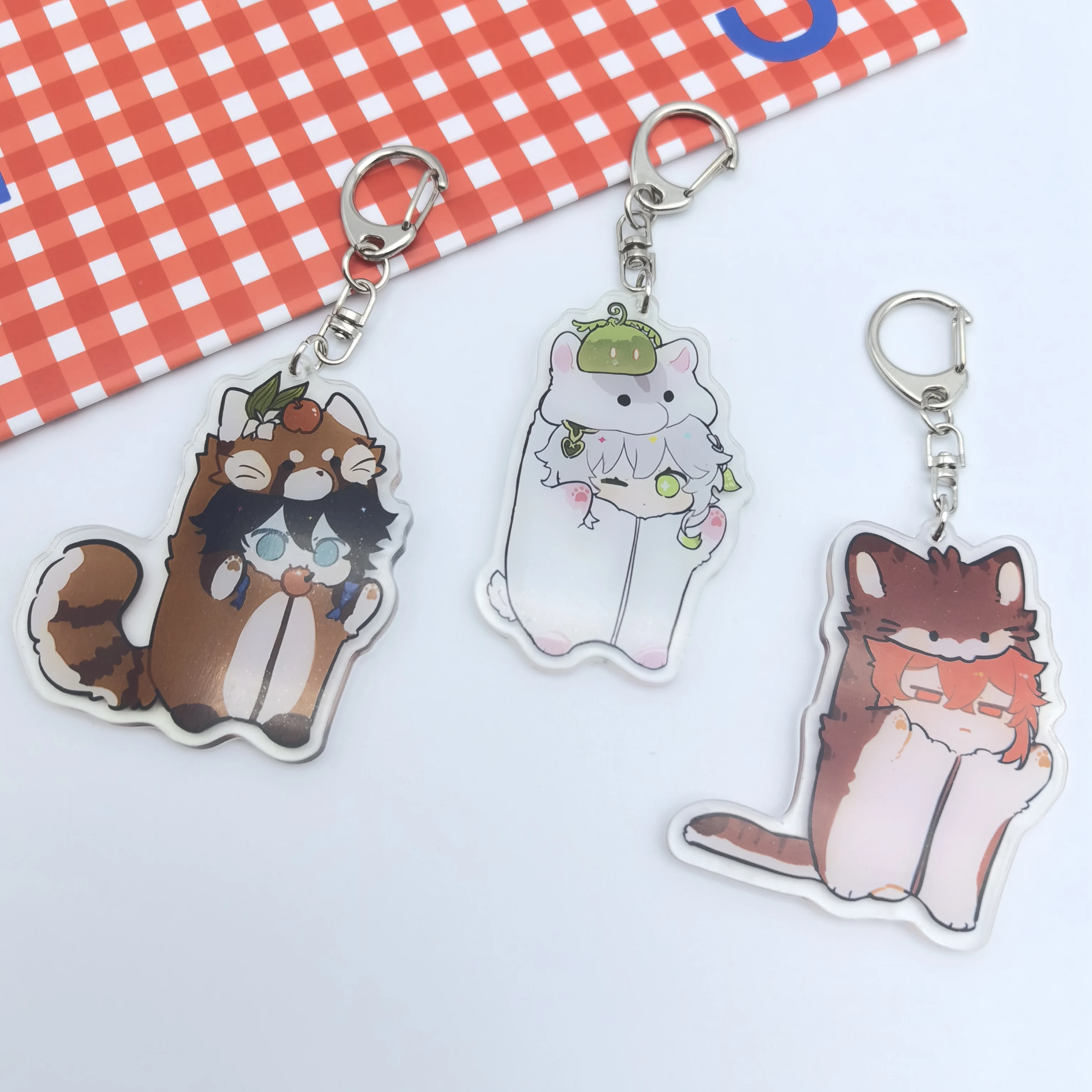 1Pcs Anime Game Genshin Scaramouche Xiao Cute Animals Fox Key Chain Women's Bag Pendant Decoration Cute Acrylic Keyrings Gifts