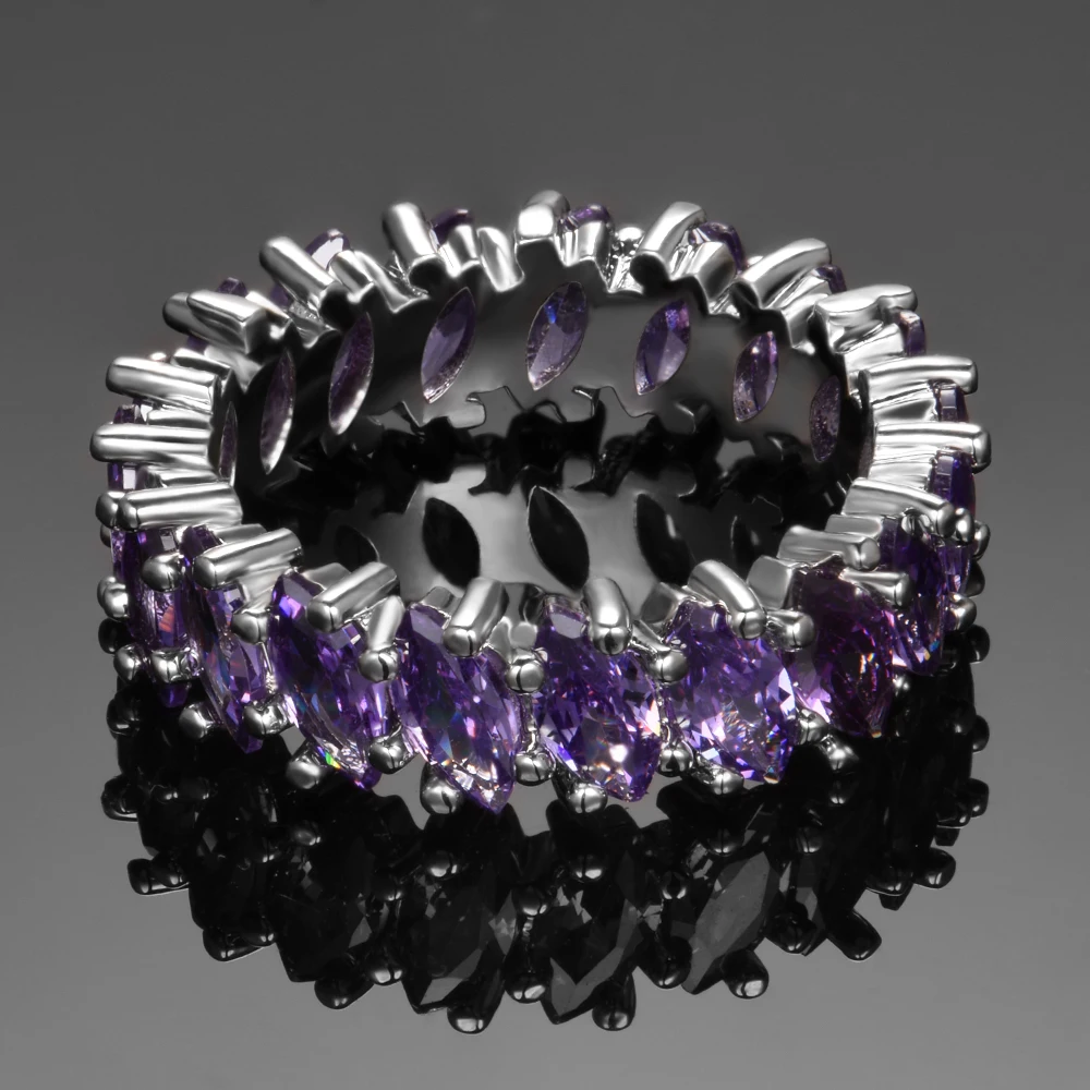 Luxury Purple Amethyst Round Silver Color Rings For Women Anniversary Engagement Fashion Ring Girl\'s Daily Party Gifts