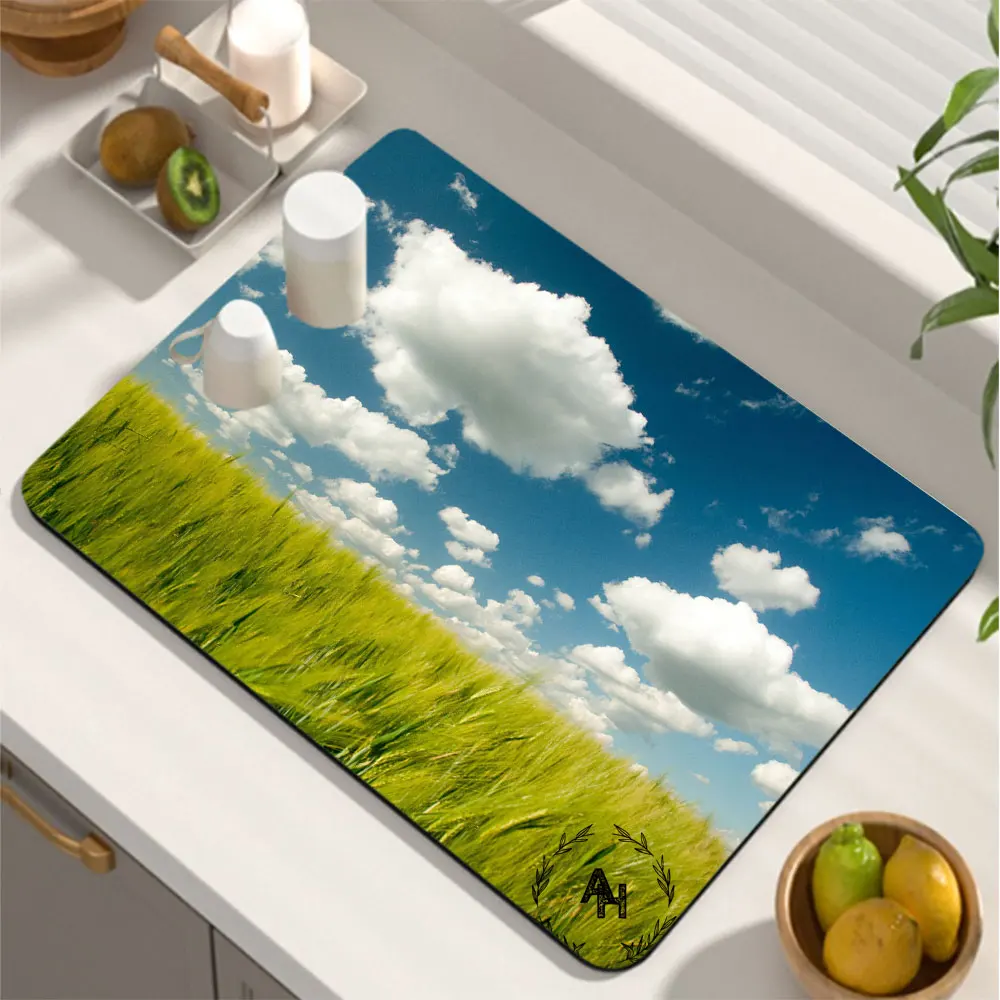 Super Absorbent Drying Mat, Rubber Draining Mat, Non-Slip Coffee Placemat for Countertop, Dining, Patio Table Decorations