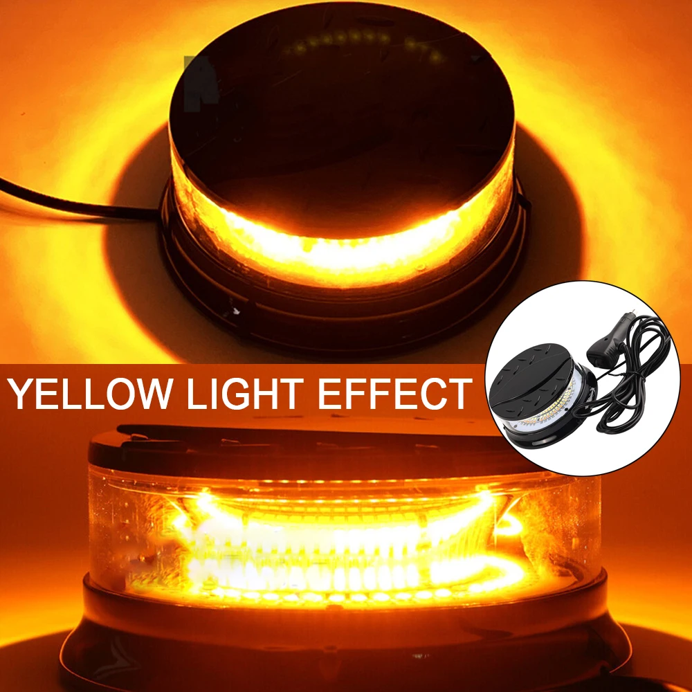 Dual 96LED Color Rotating Beacon Strobe Warning Light Roof Top Hazard Flash Emergency Lights with Magnetic Base Mount 12-24V