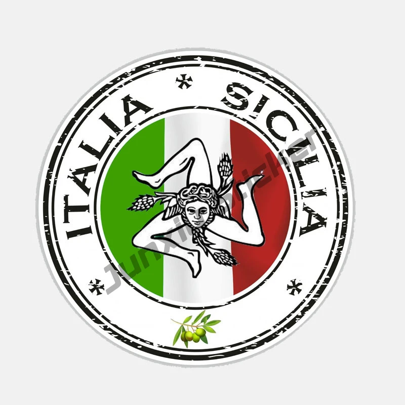Italia Sicilia Cartoon Car Sticker Styling Motorcycles Bumper Rear Windshield Laptop Suv Decal Glue Sticker Accessories KK13cm