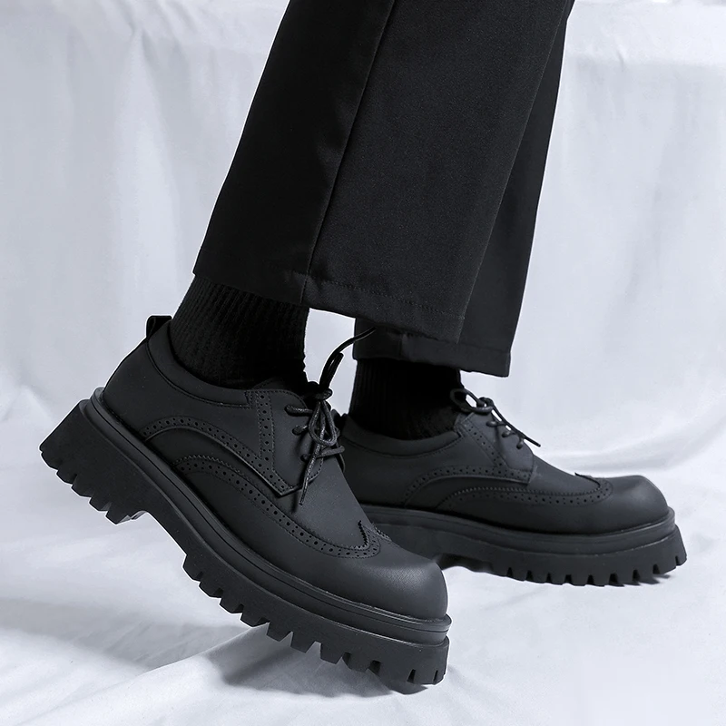 Platform Men Leather Shoes Casual Formal Dress Oxfords Brogues British Style Wedding Flats Soft Breathable Walking Office Shoe