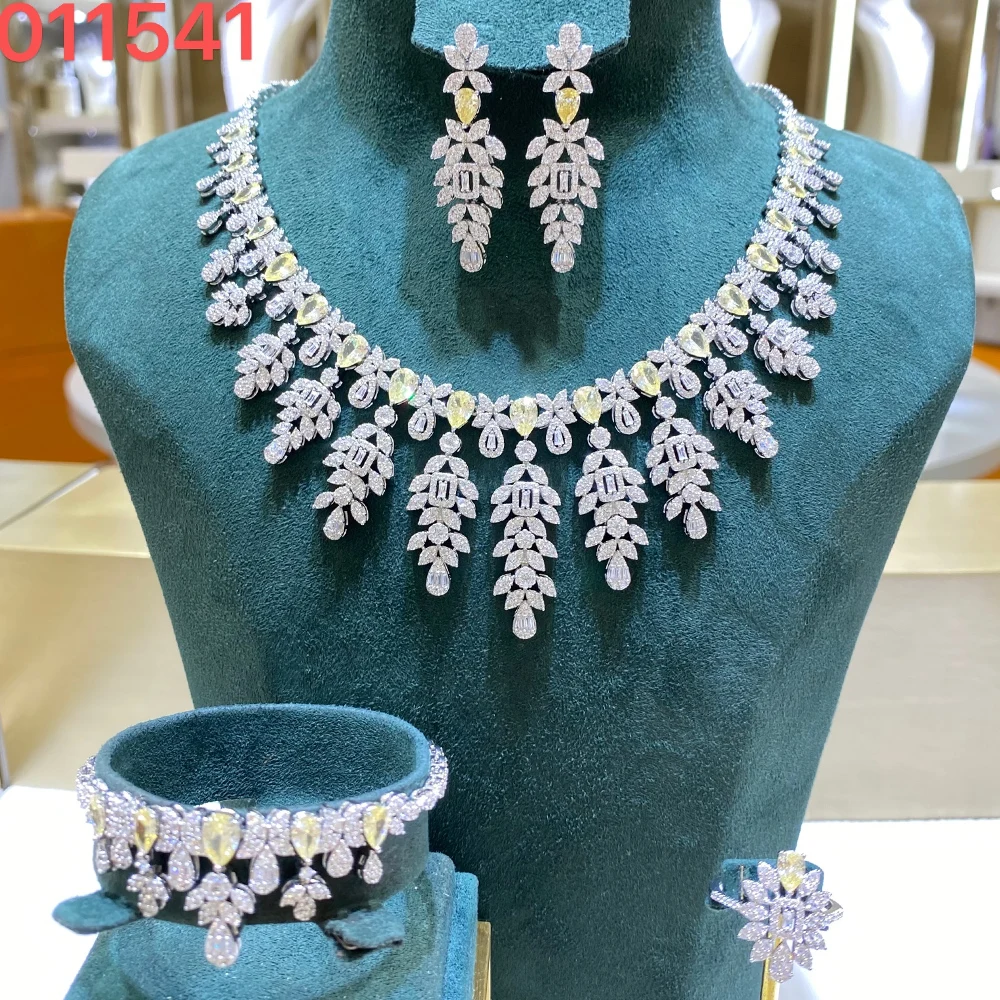 

011541 4PCS Luxury Bridal Necklace Set for Women Cubic Zirconia Wedding Jewelry Sets Decoration for Party Dress Suit Full Set